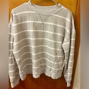 SO Women’s Light Gray and White Striped Crewneck Sweater